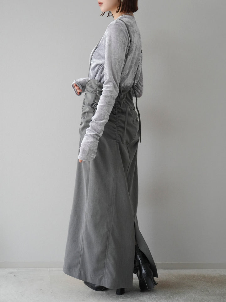 【預購】褶皺吊帶裙/炭灰