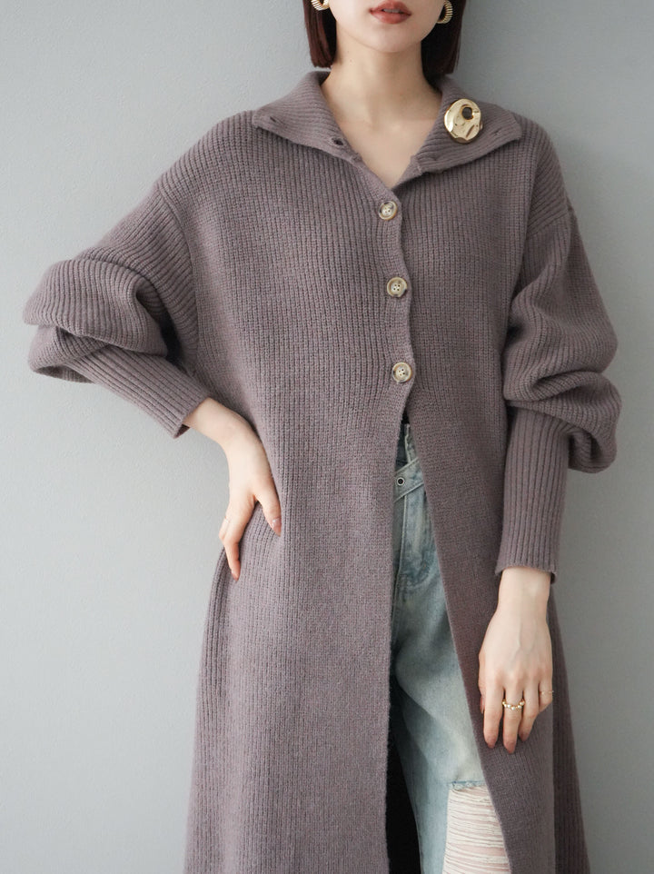 [予約]ハイネックニットロングカーディガン/モカ