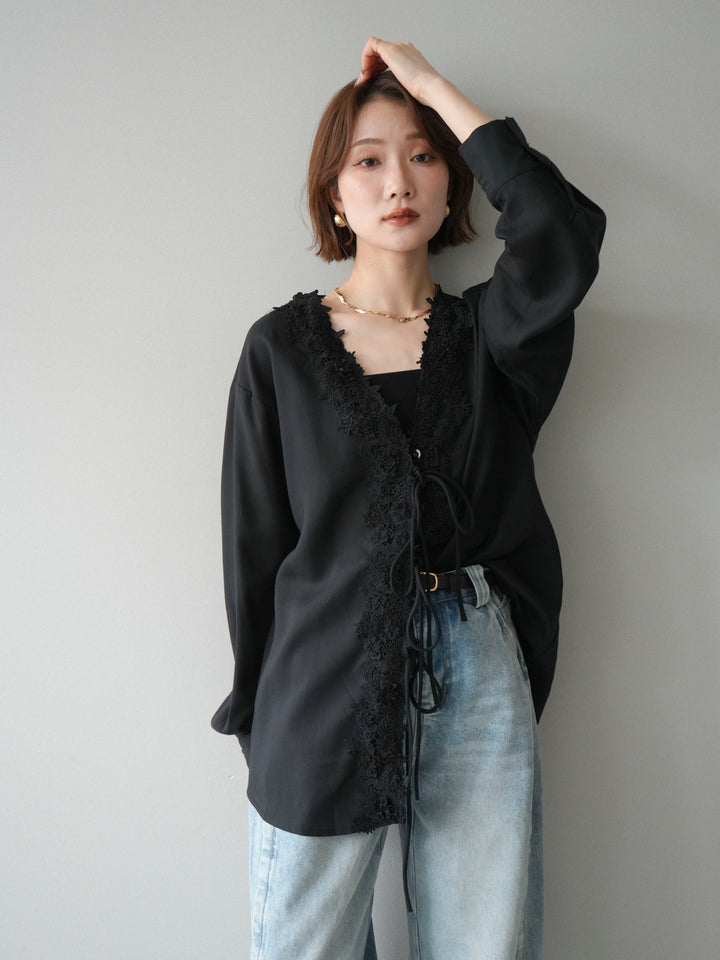 [予約]レースフロントリボンブラウス/black