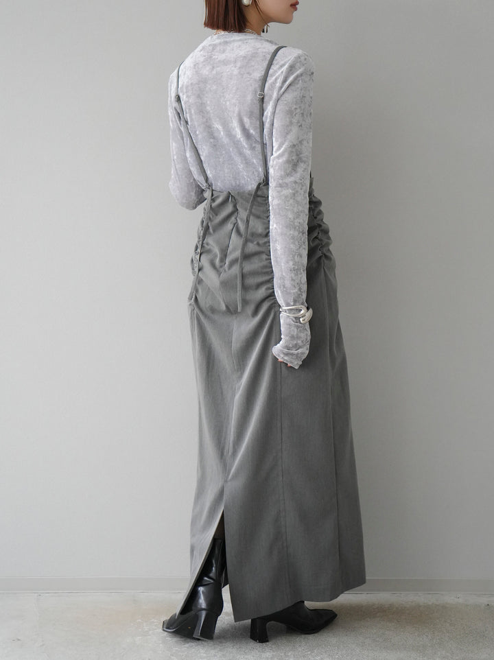 【預購】褶皺吊帶裙/炭灰