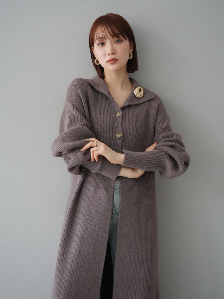[予約]ハイネックニットロングカーディガン/モカ