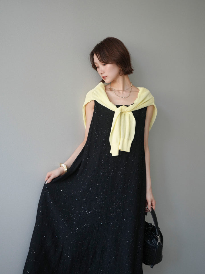 [予約]ラメツイストストラップVバックドレス/black