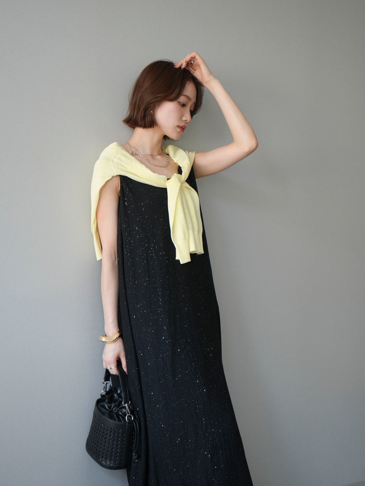 [予約]ラメツイストストラップVバックドレス/black