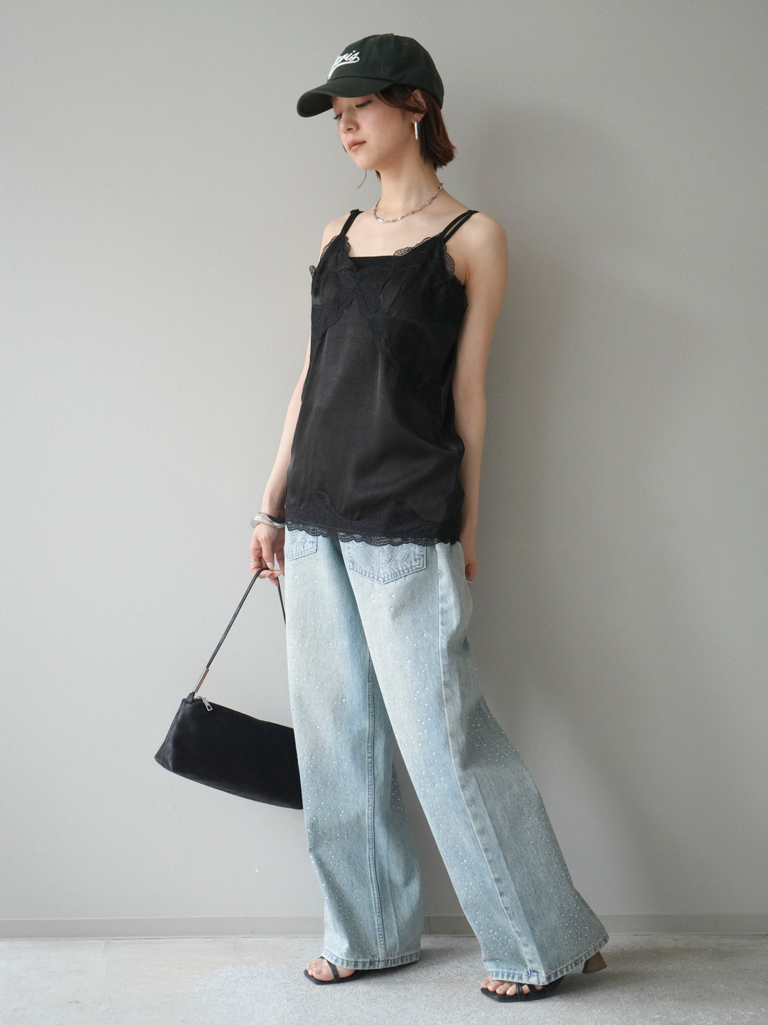 [予約]レーストリムキャミソール/black