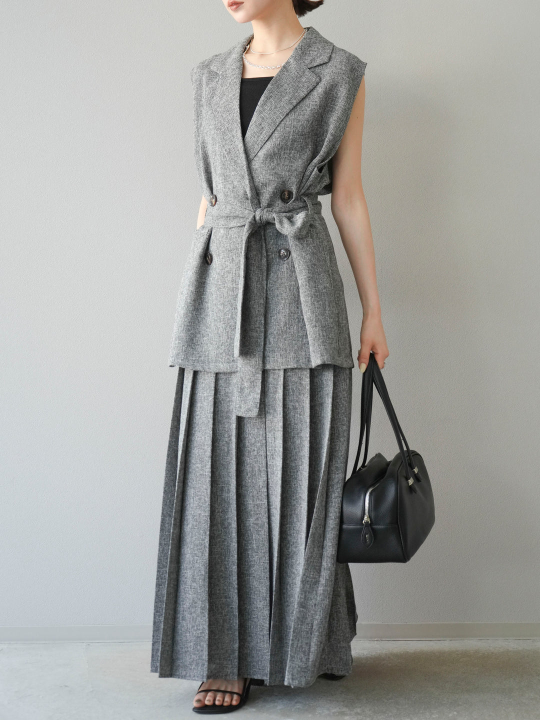 [予約]ミックスツイードプリーツスカート/ブラック