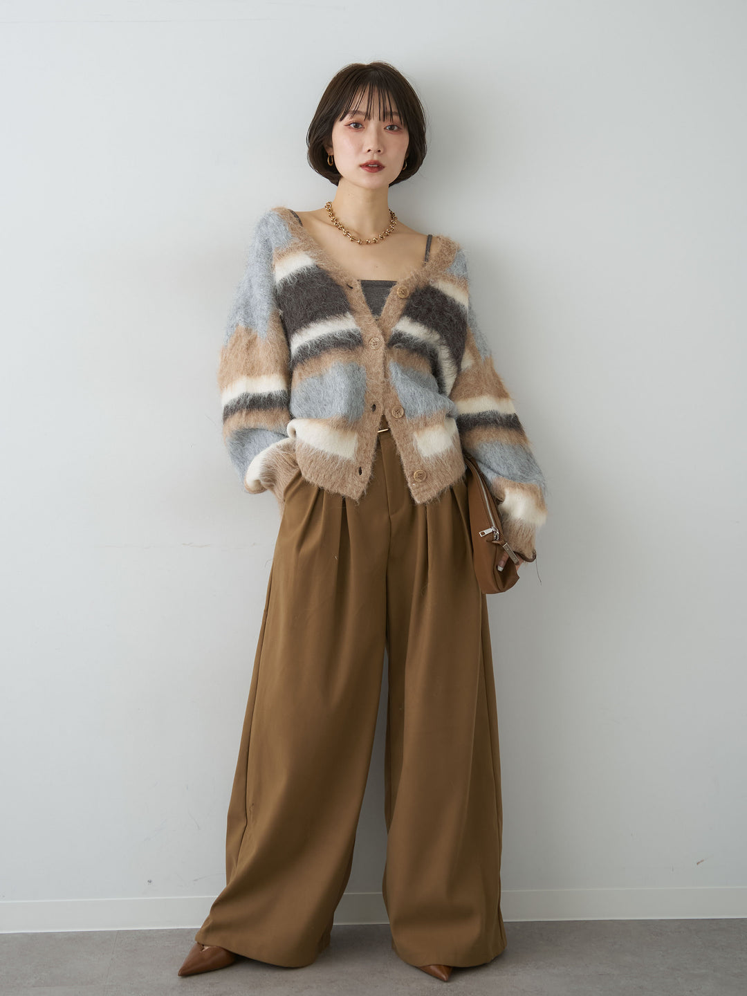 [予約]ダブルタックドレープストレートワイドパンツ/beige