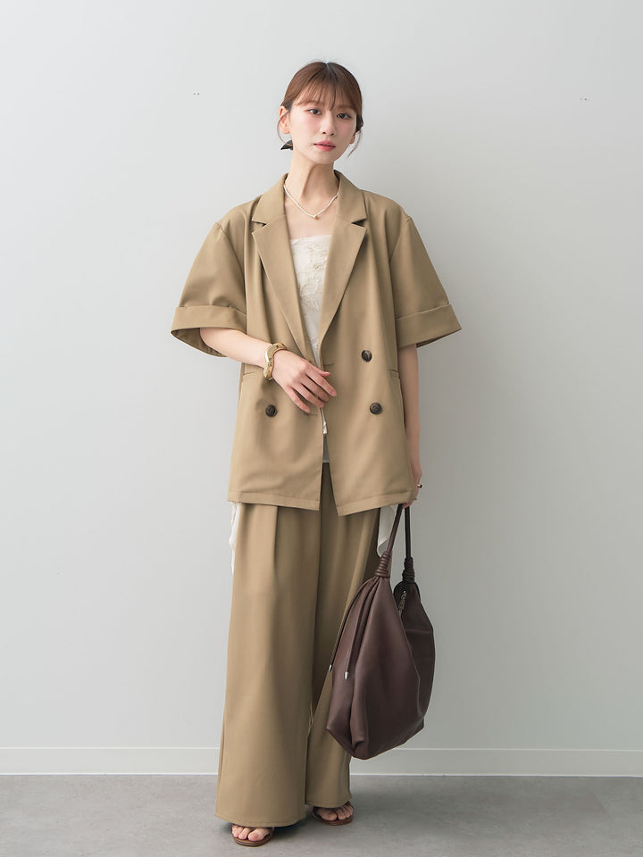 【預購】Crepe de Cin 褶皺寬褲 米色