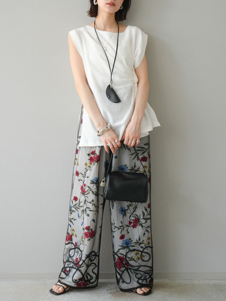 【預購】植物圖案休閒褲/米白色