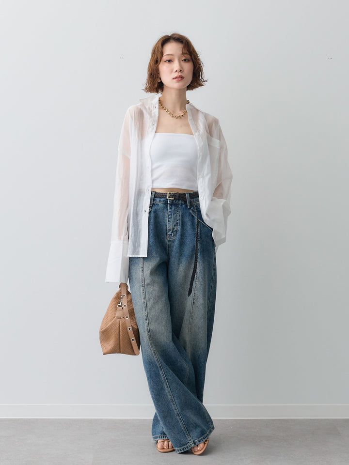 [予約]センターシームストレートルーズデニムパンツ/blue