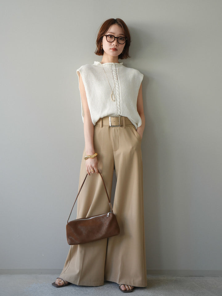 [予約]シルバーバックルドレープワイドスラックス/beige