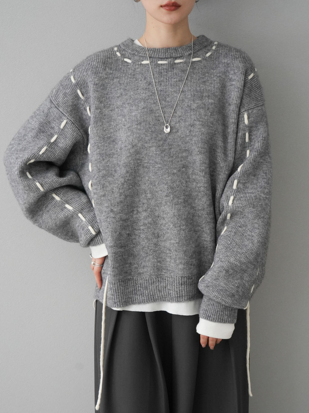 [預訂] 針織設計套頭衫/灰色