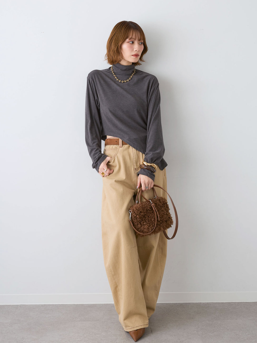 [予約]カラーステッチワイドパンツ/beige