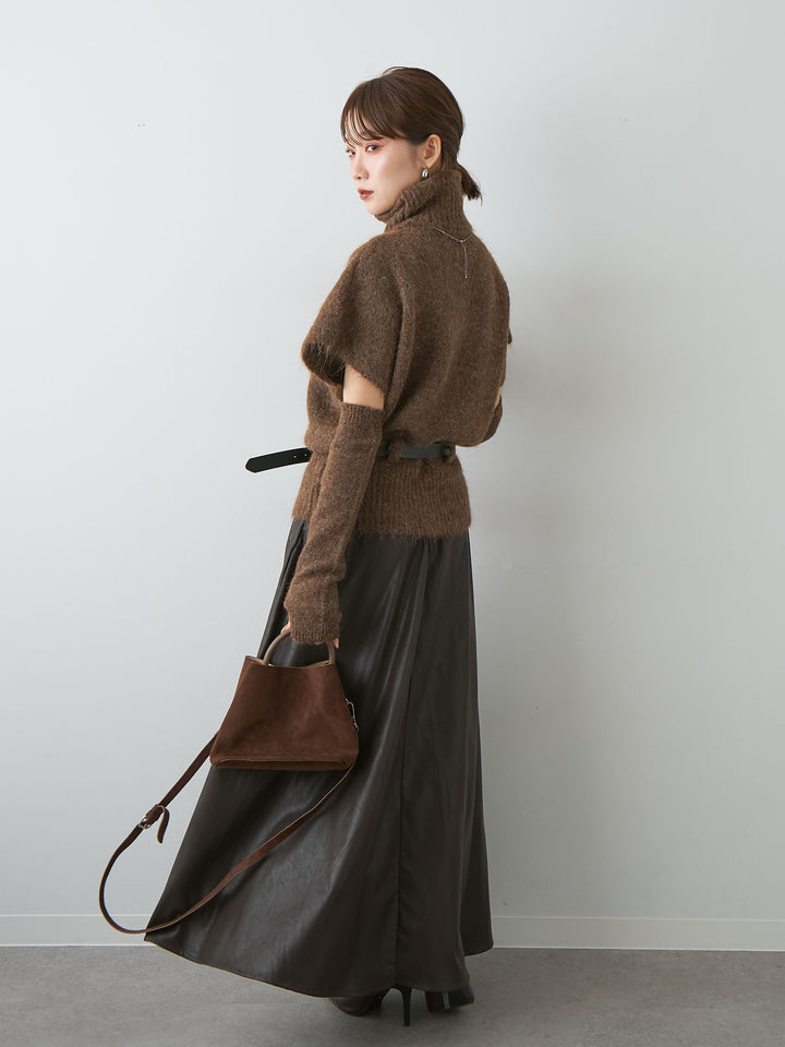 [予約]レザータッチフレアスカート/brown