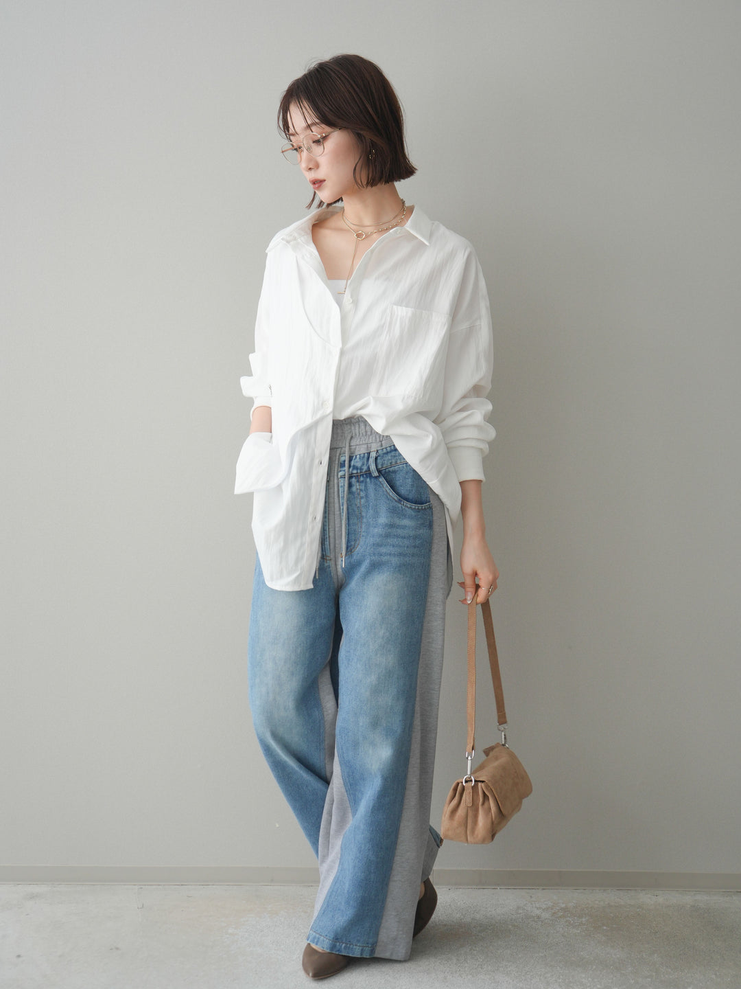 [予約]デニム切替スウェットパンツ/gray