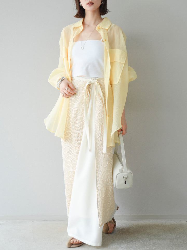 [予約]メッシュコード刺繍ラップスカート/アイボリー