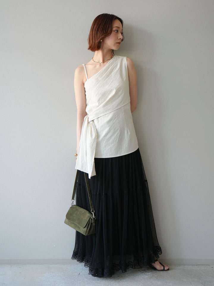 [予約]ワンショルダーラップトップス/ivory