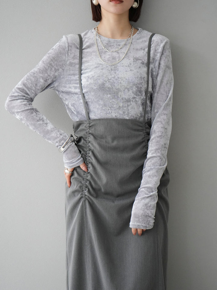 【預購】褶皺吊帶裙/炭灰