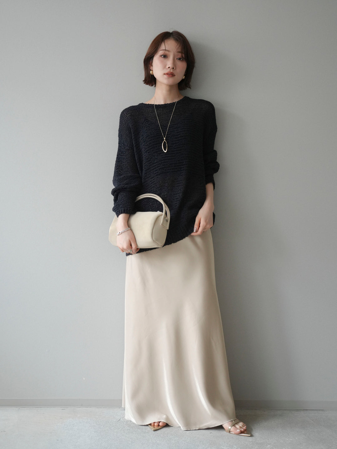 [予約]ドレープサテンスカート /yellow