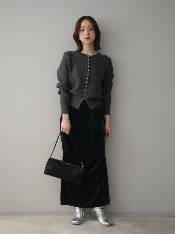 [予約]シルバーボタン畦編みニットカーディガン/charcoal
