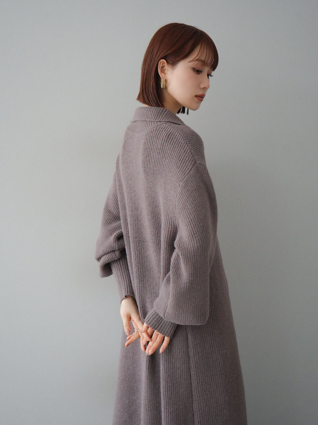 [予約]ハイネックニットロングカーディガン/モカ