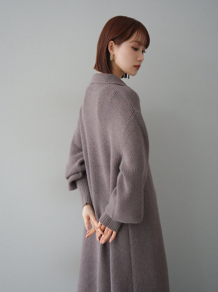 [予約]ハイネックニットロングカーディガン/モカ