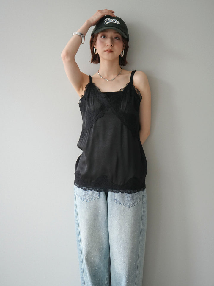 [予約]レーストリムキャミソール/black
