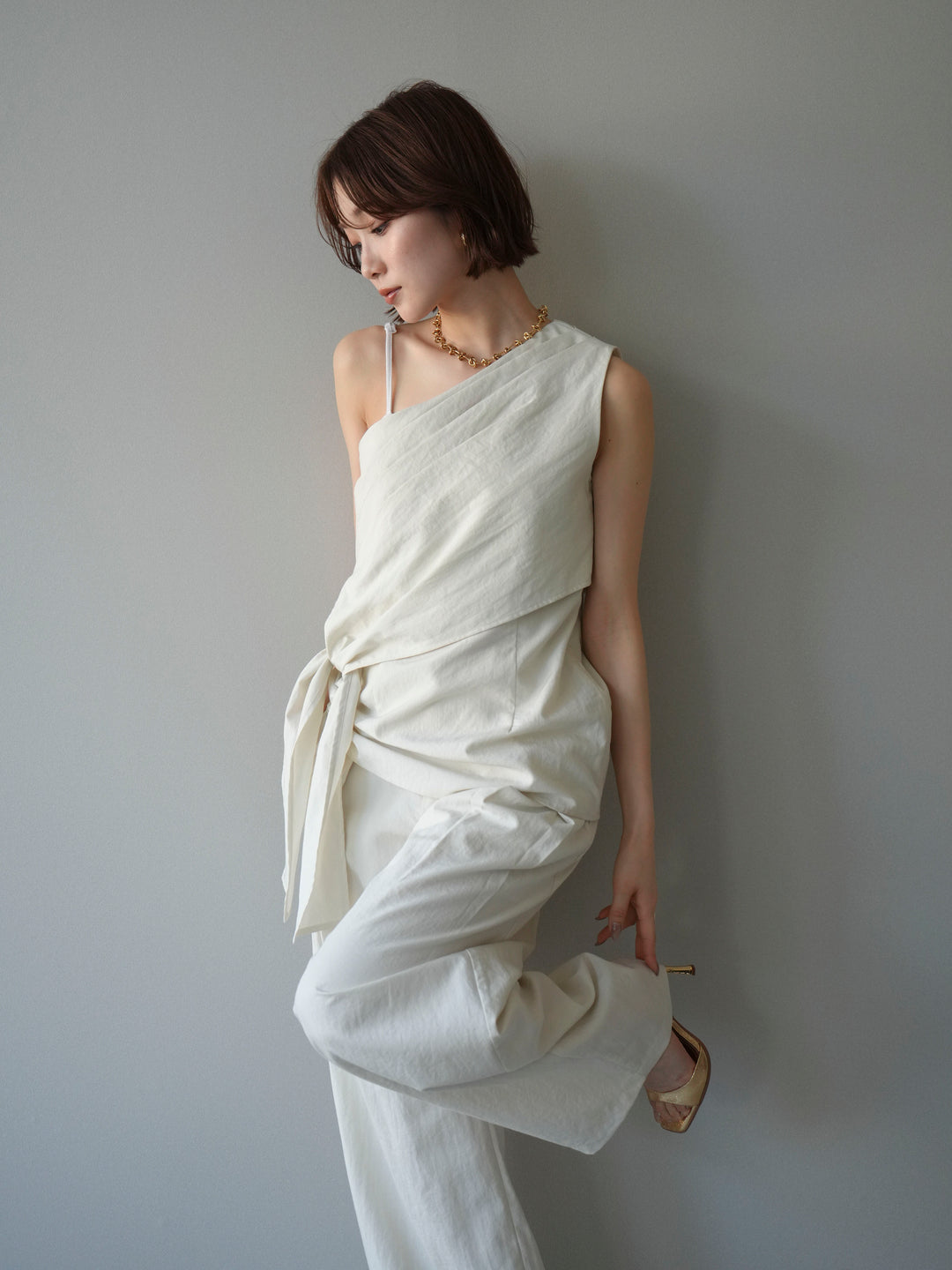 [予約]ワンショルダーラップトップス/ivory
