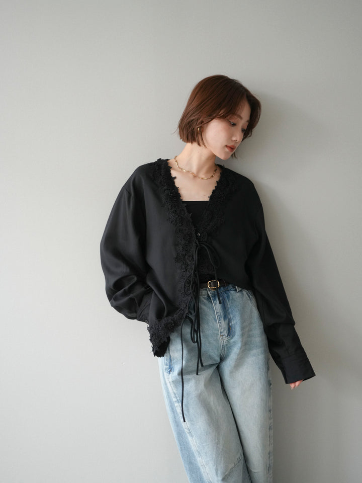 [予約]レースフロントリボンブラウス/black