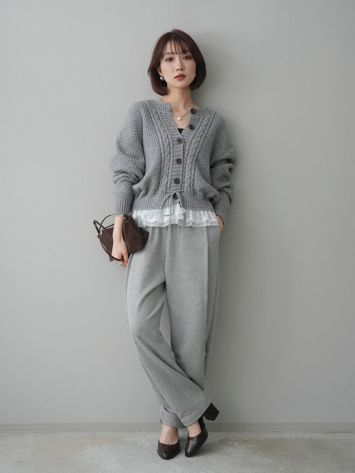 [SET]裾レースケーブルニットカーディガン+2WAYデザインスウェットパンツ(2set)