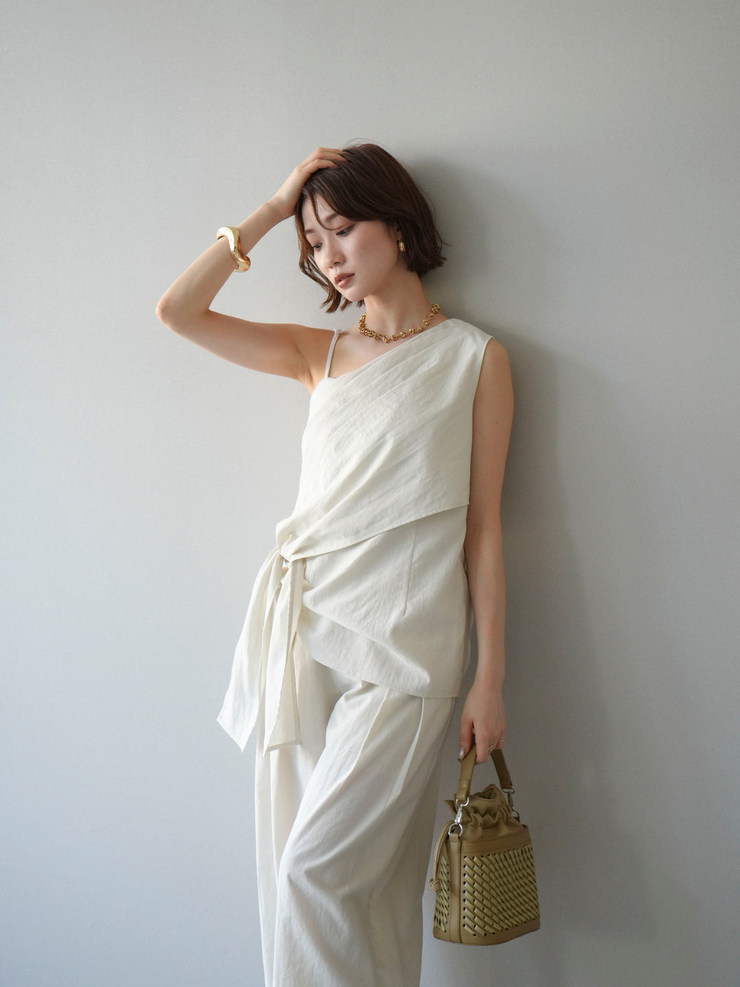 [予約]ワンショルダーラップトップス/ivory