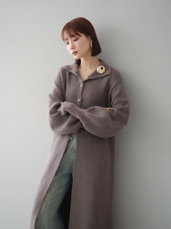[予約]ハイネックニットロングカーディガン/モカ