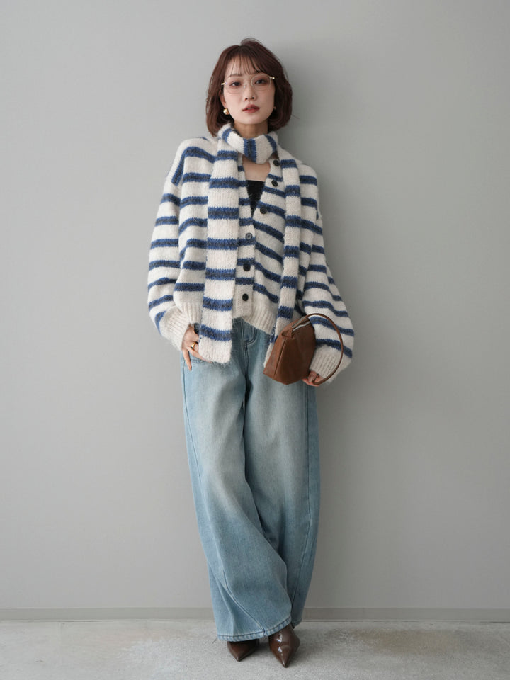 [予約]ボウタイ付きボーダーニットプルオーバー/white