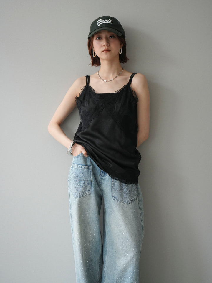 [予約]レーストリムキャミソール/black