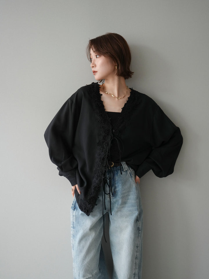[予約]レースフロントリボンブラウス/black