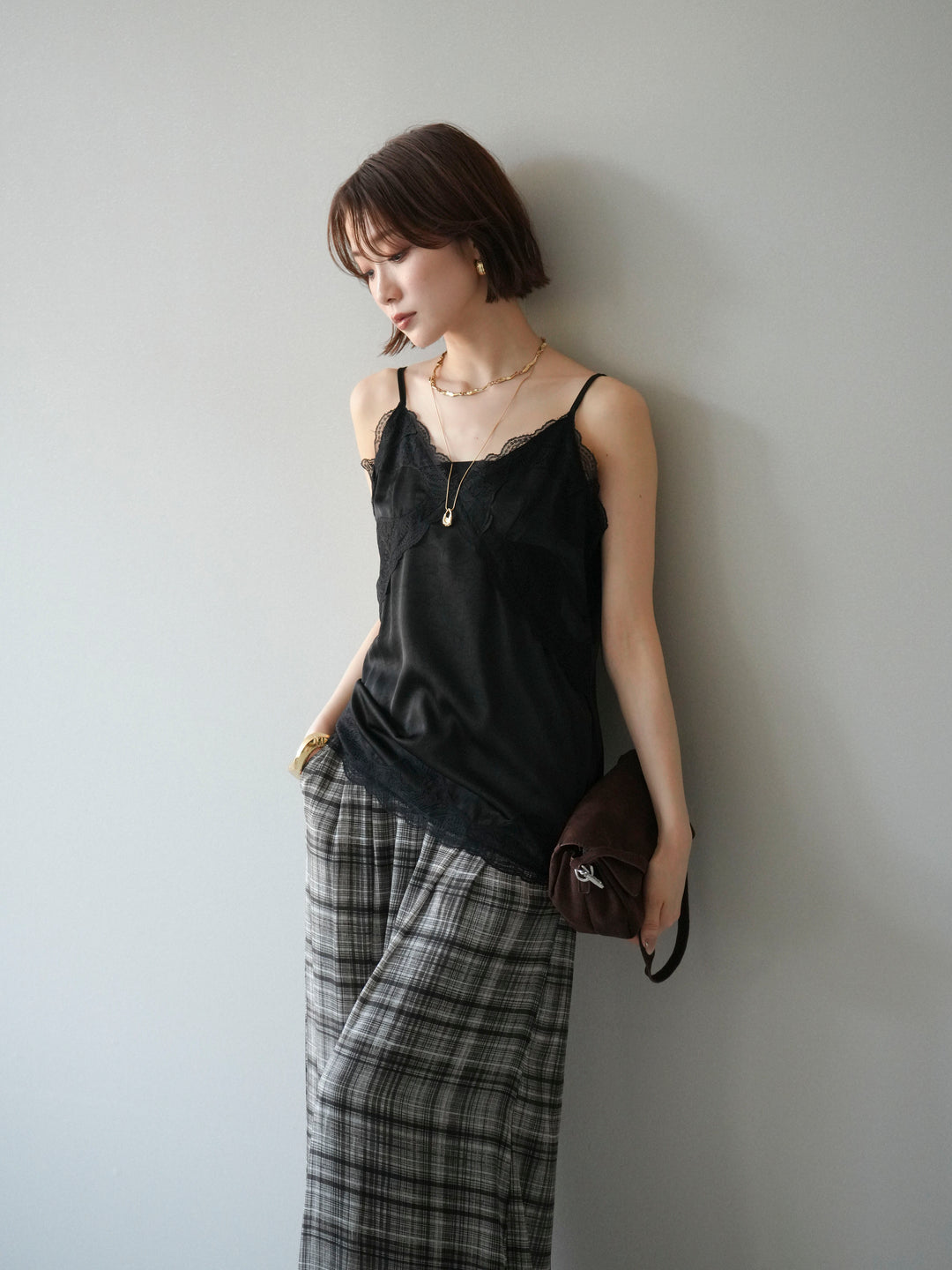 [予約]レーストリムキャミソール/black