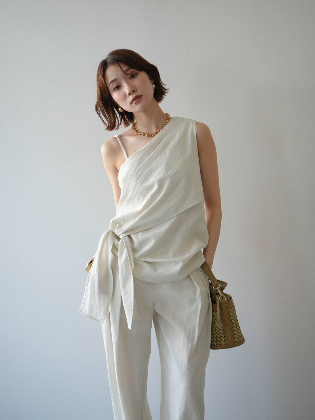 [予約]ワンショルダーラップトップス/ivory