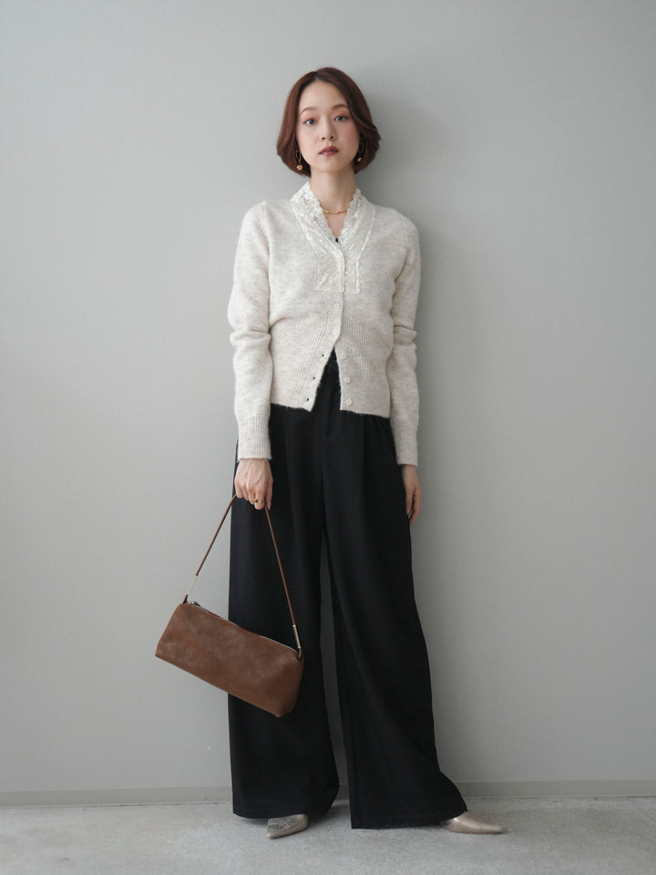 [予約]ウエストレースタックワイドパンツ/black