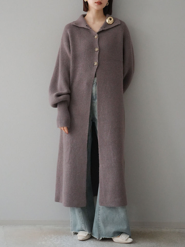 [予約]ハイネックニットロングカーディガン/モカ
