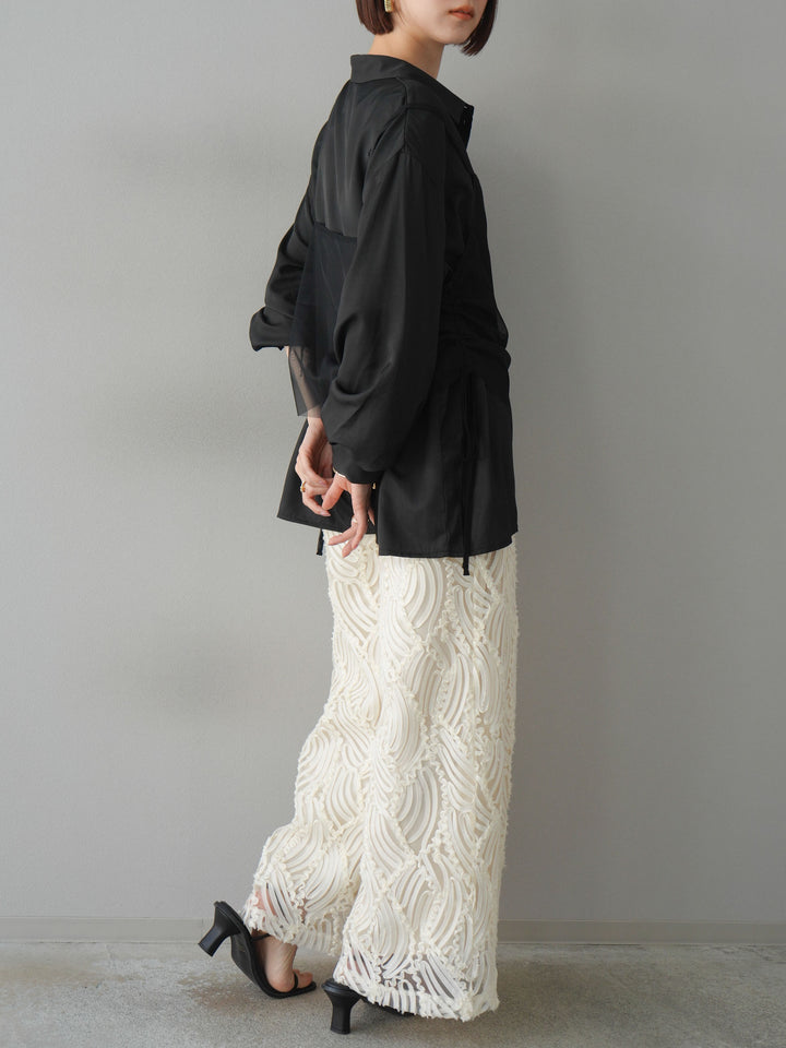 【預購】透視提花寬褲/象牙白