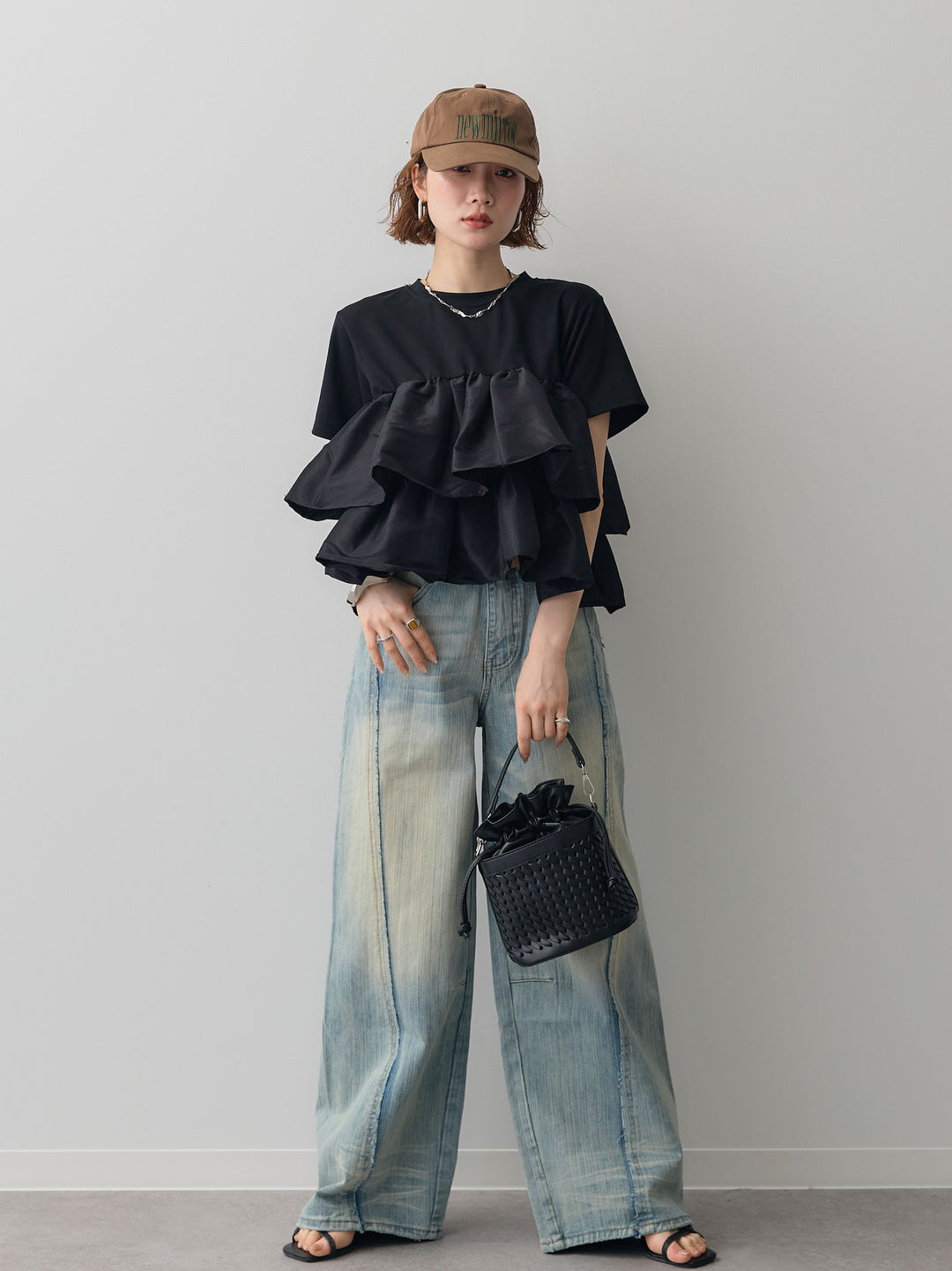 [予約]縦ウォッシュワイドデニムパンツ/lightblue
