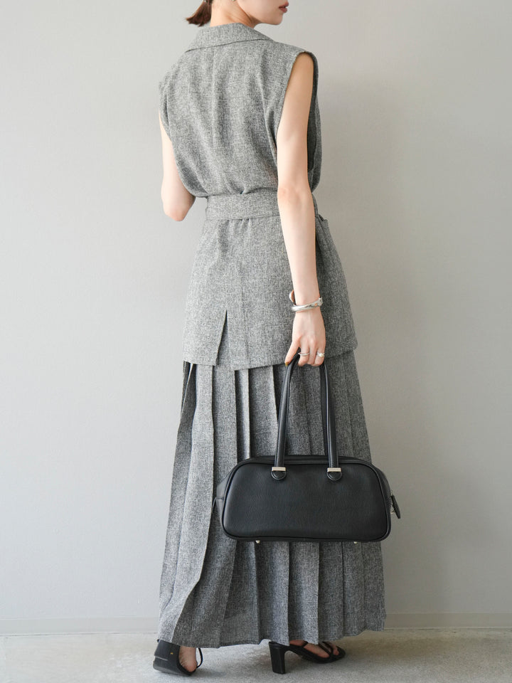 [予約]ミックスツイードプリーツスカート/ブラック