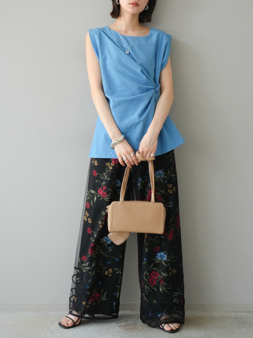 【預購】植物圖案休閒褲/黑色