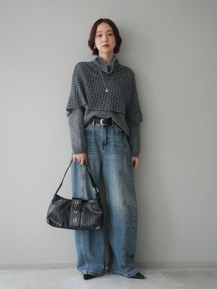 [予約]メッシュケープアンサンブルニットプルオーバー/darkgray