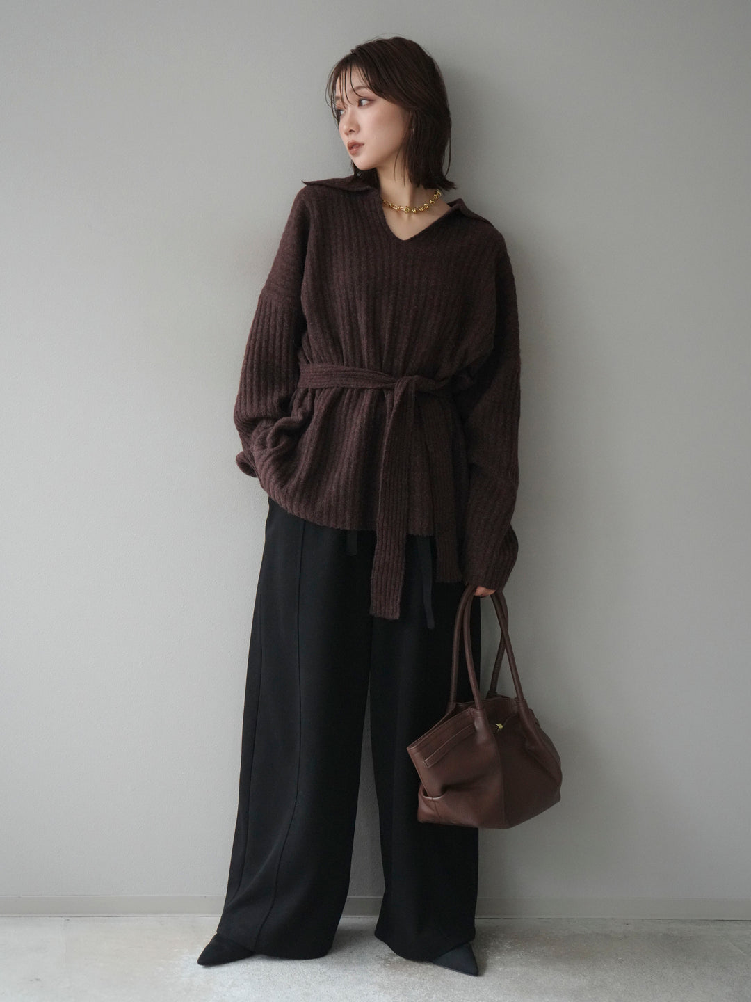 [予約]ワイドリブポロニットプルオーバー/brown