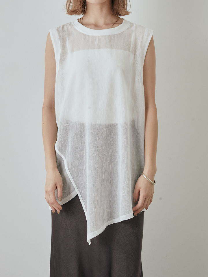 [予約]シアーワッシャーアシンメトリープルオーバー/ホワイト