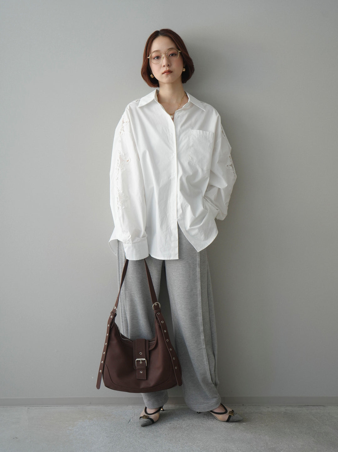 [SET]アームレースブロードシャツ+2WAYデザインスウェットパンツ(2set)