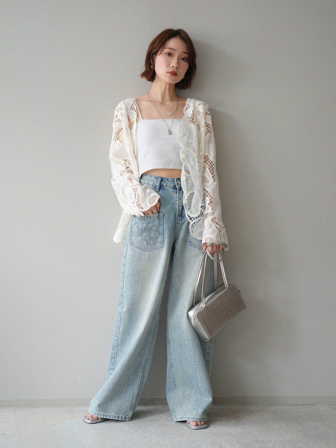 [予約]立体レーススカラップブラウス/white