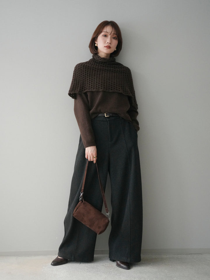 [予約]メッシュケープアンサンブルニットプルオーバー/brown