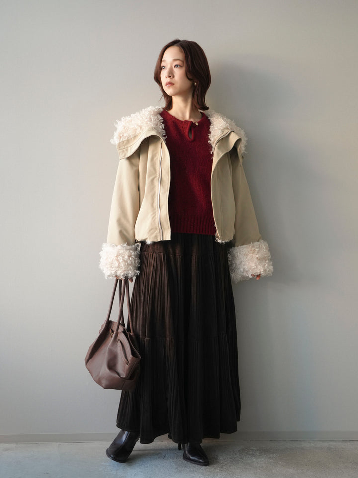 [SET]プードルファーダウンジャケット+ベロアティアードワッシャースカート(2set)