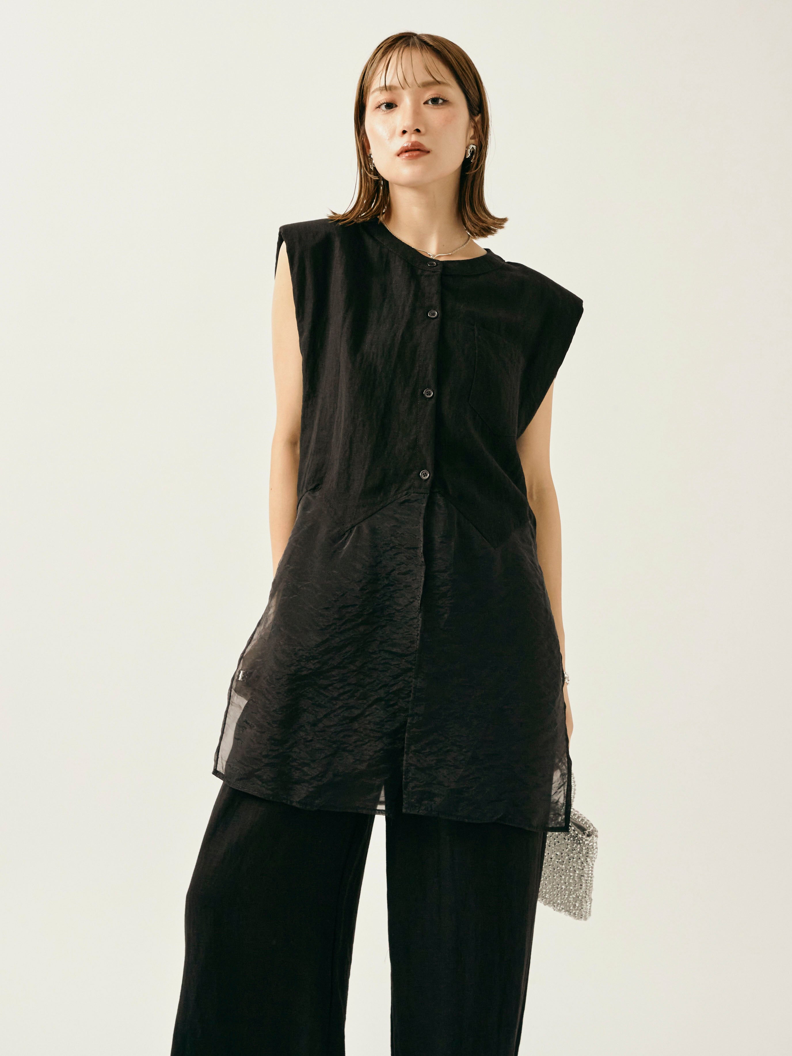 新品　ウィムガゼット　オーガンジーシースルーブラウス　BLACK シシュウボウブラウス | Whim Gazette(ウィム ガゼット